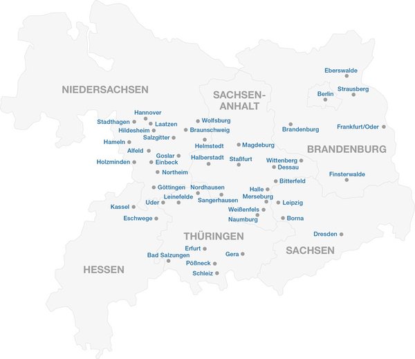 Karte der DAA Region Mitte-Ost